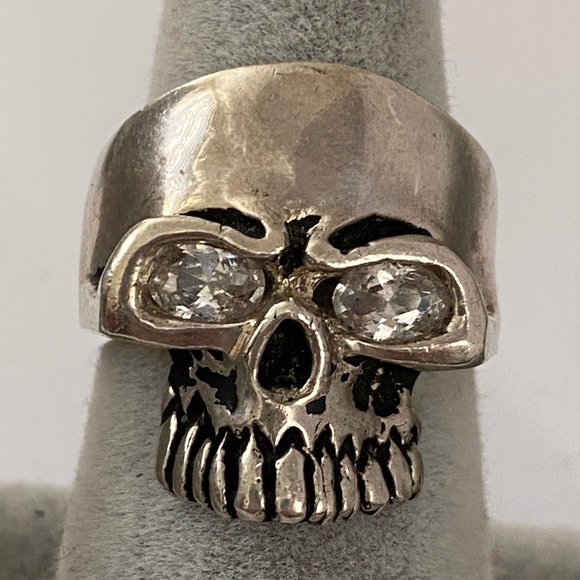 Jewelry - 925 Silver skull ring sugar biker clear cz stones